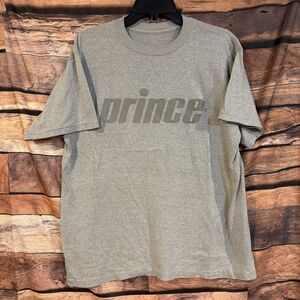 Prince Men's Grey Logo T-Shirt Large Cotton Blend Crew Neck Tee Tennis